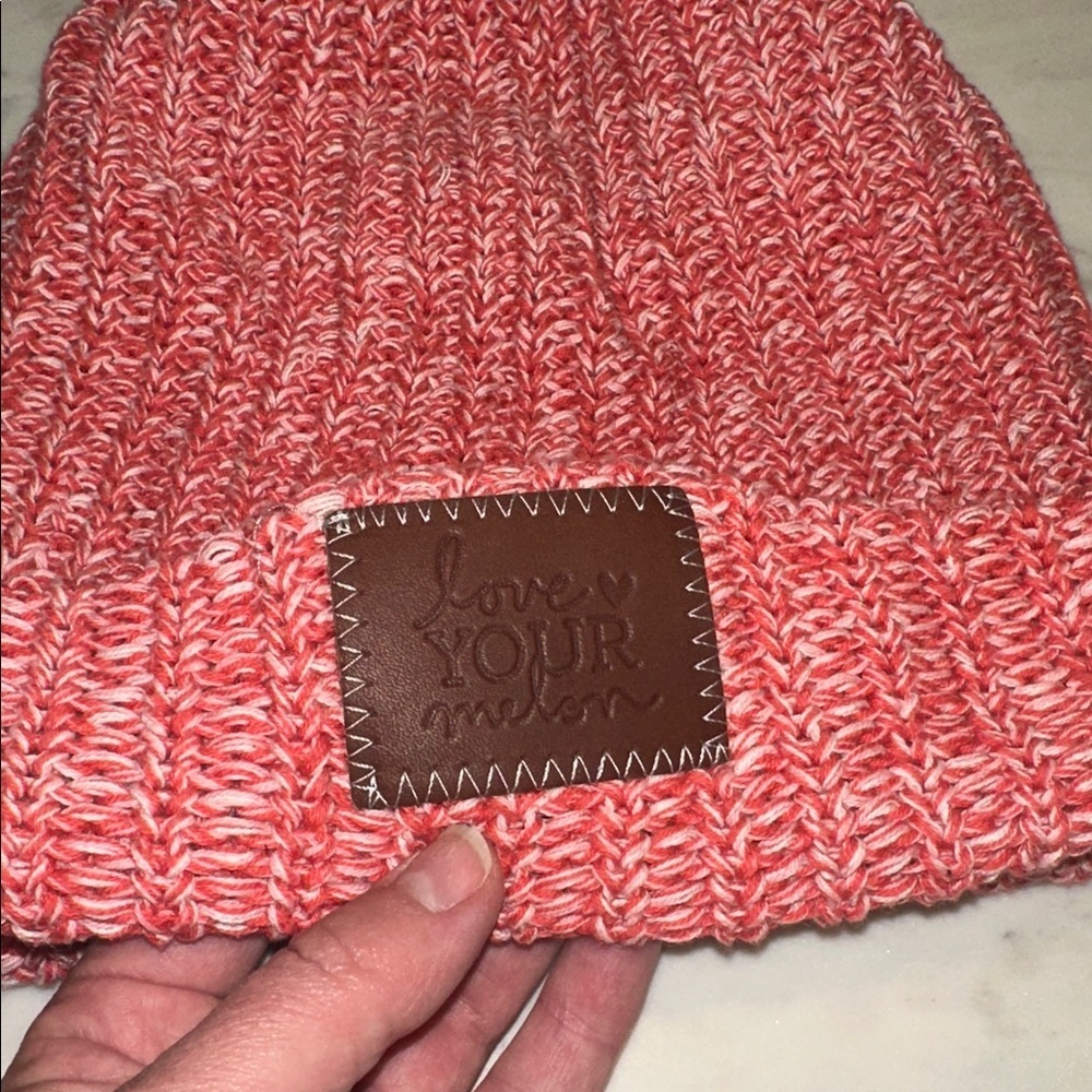 Love Your Melon Red& White Marled Knit Beanie - Picture 2 of 6